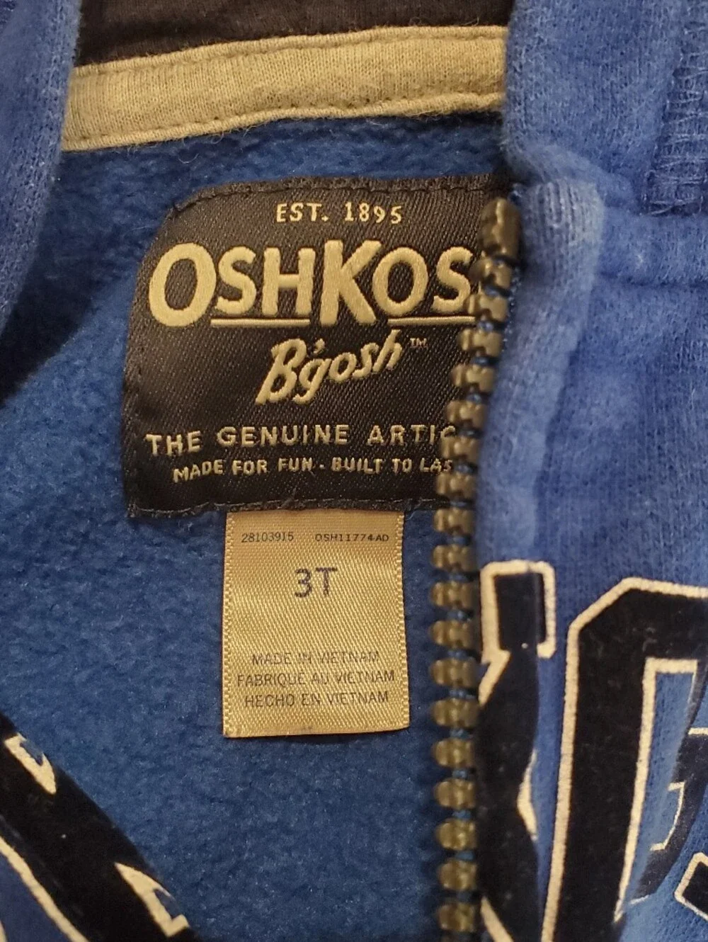 OshKosh B'gosh Bright Blue Hooded Zip Sweatshirt with Stripes 3T